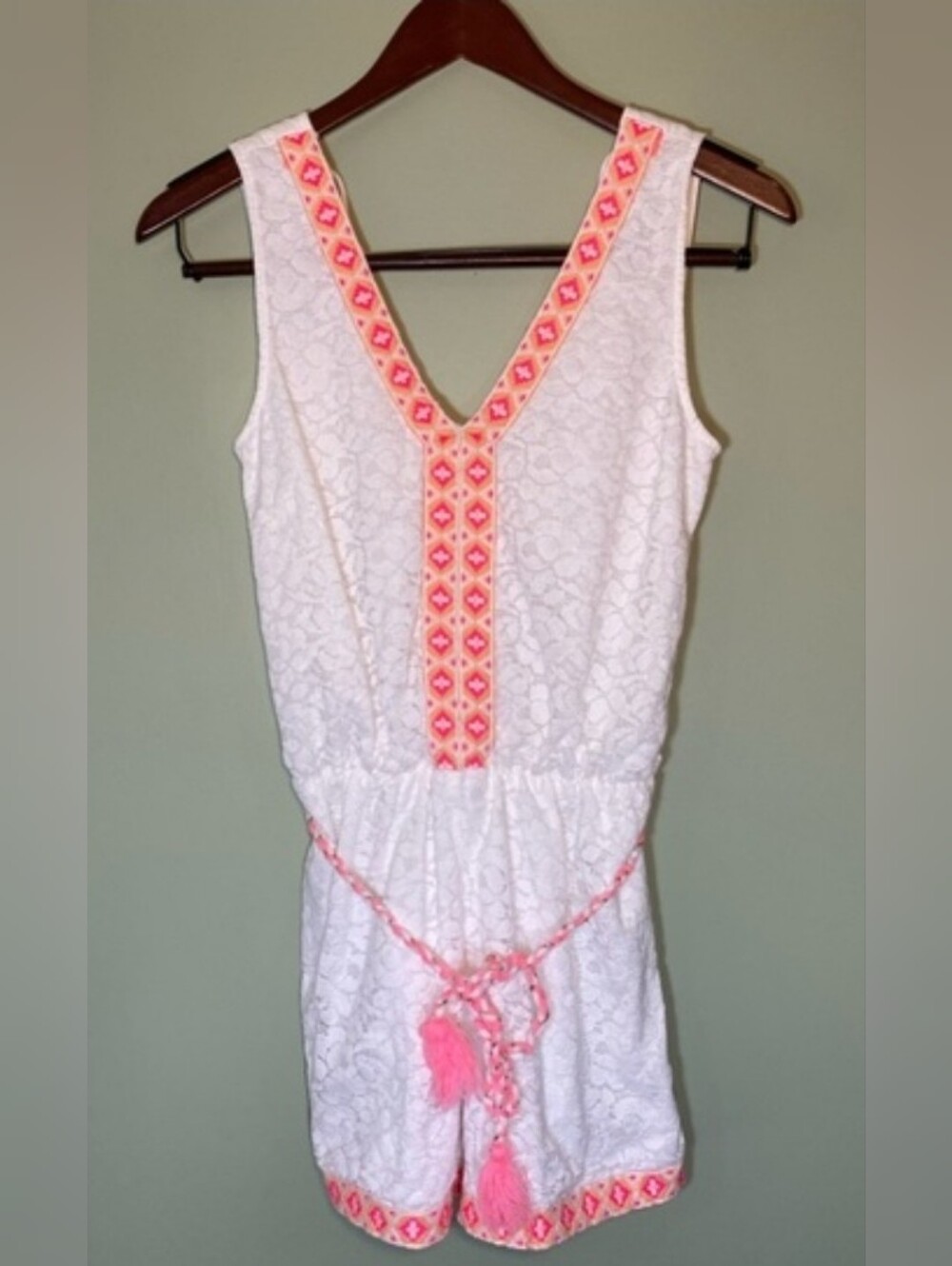 Venus Romper Tank Womens 2 White Lace Hot Pink